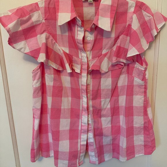 Pink Gingham UPF50+ Ruffle Neck Top